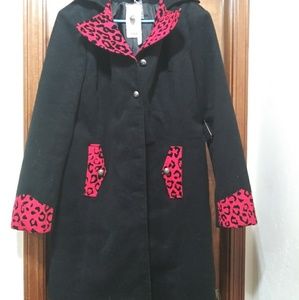 Black and Red Leopard Pinup peacoat